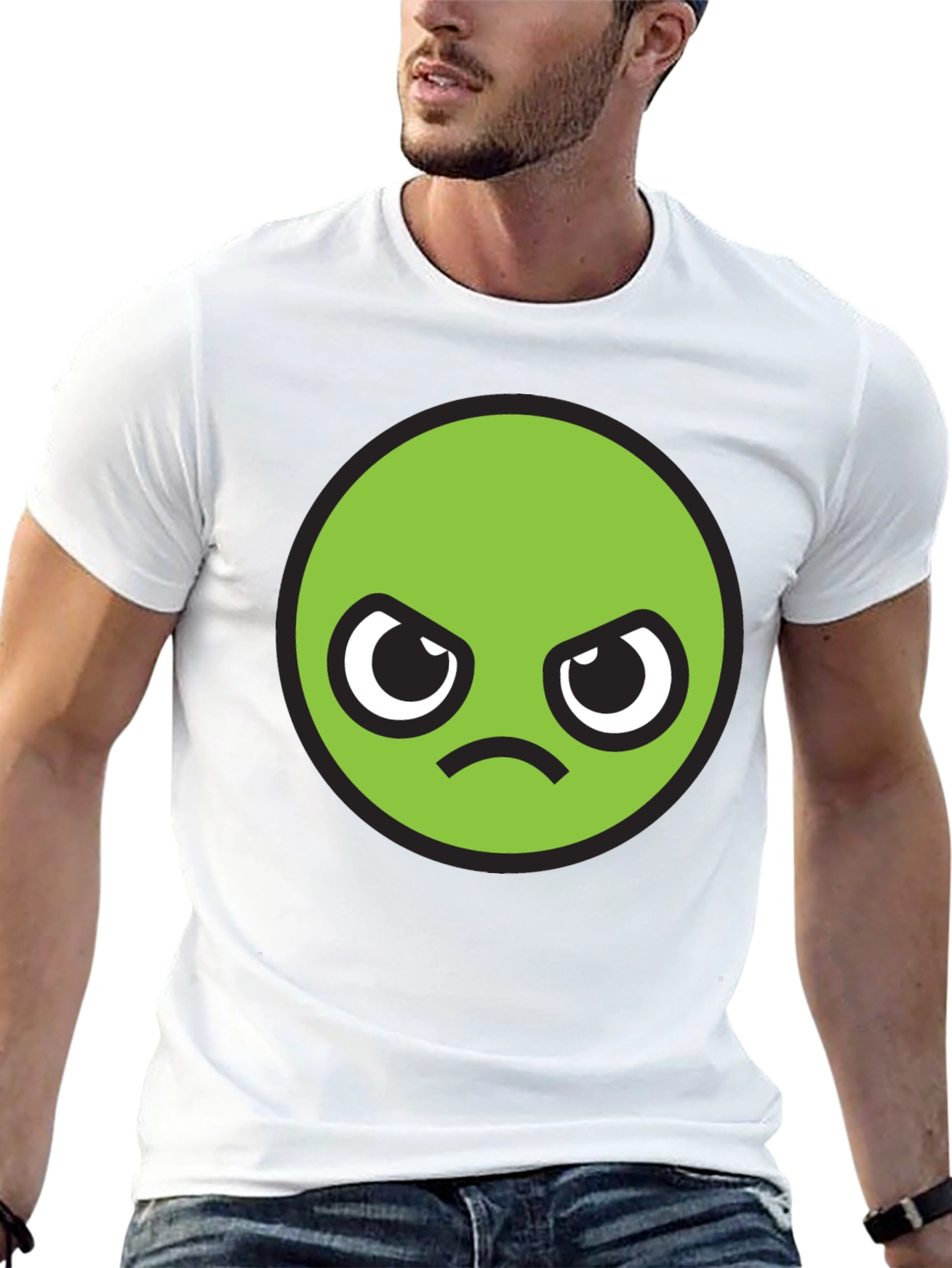 Grumpy Green Emoji T-Shirt - Unisex Black Tee