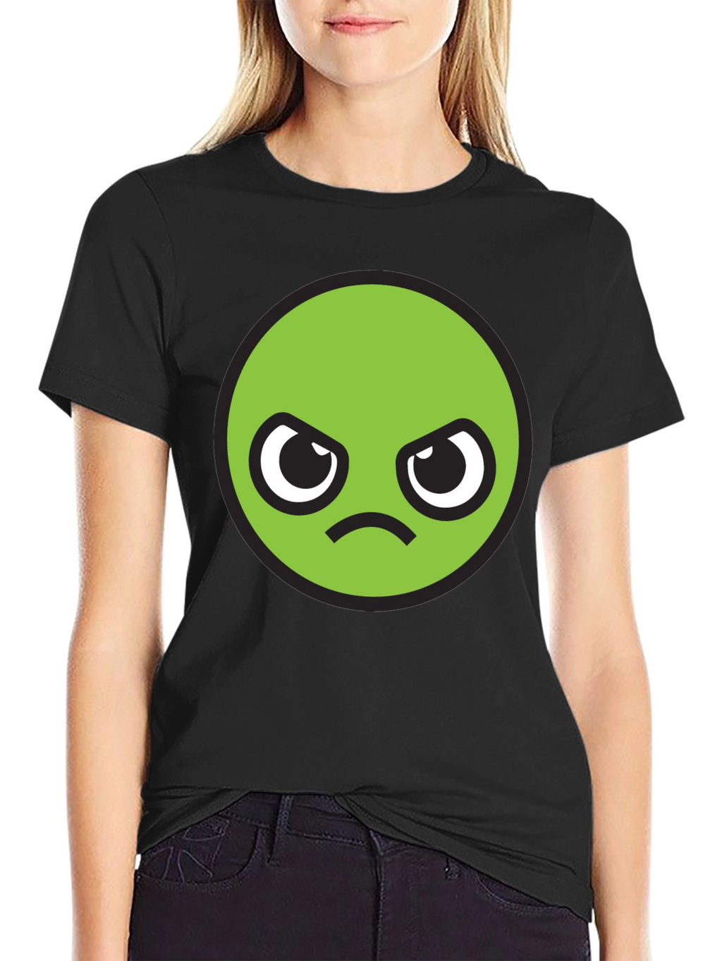 Grumpy Green Emoji T-Shirt - Unisex Black Tee