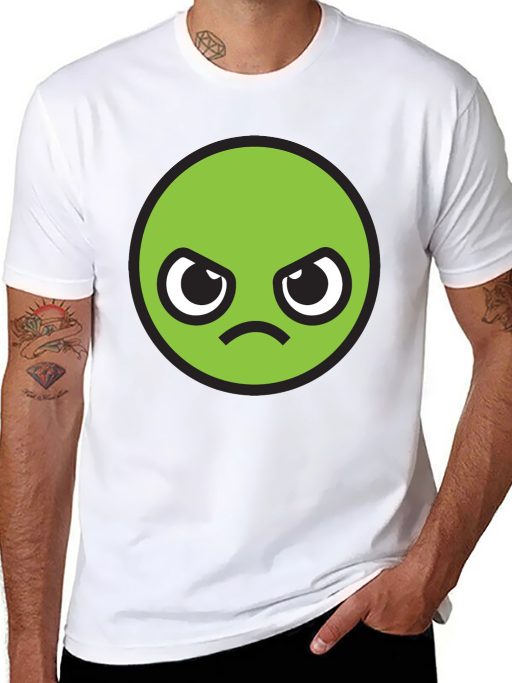 Grumpy Green Emoji T-Shirt - Unisex Black Tee