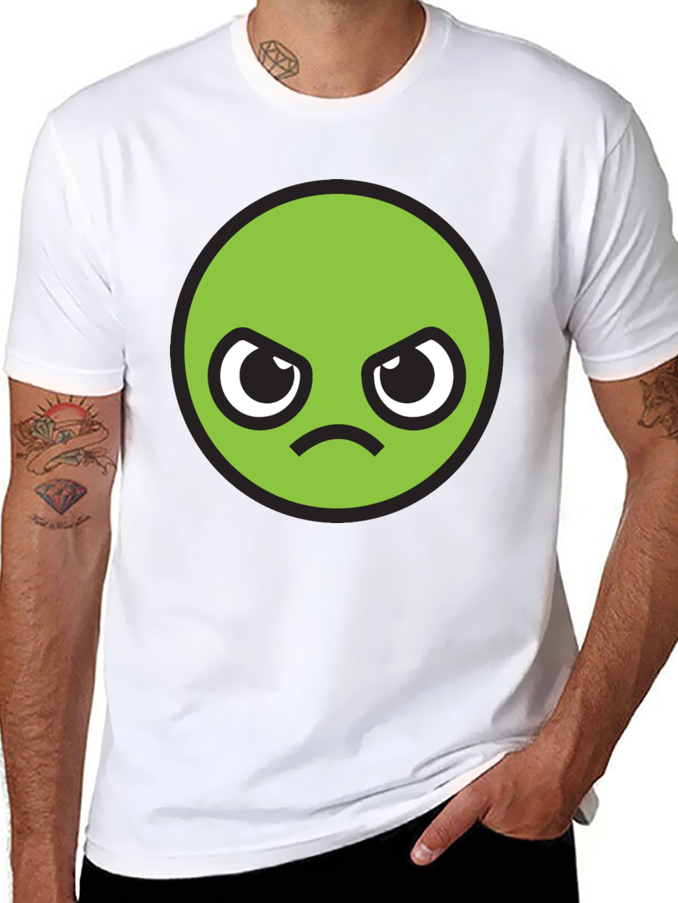 Grumpy Green Emoji T-Shirt - Unisex Black Tee