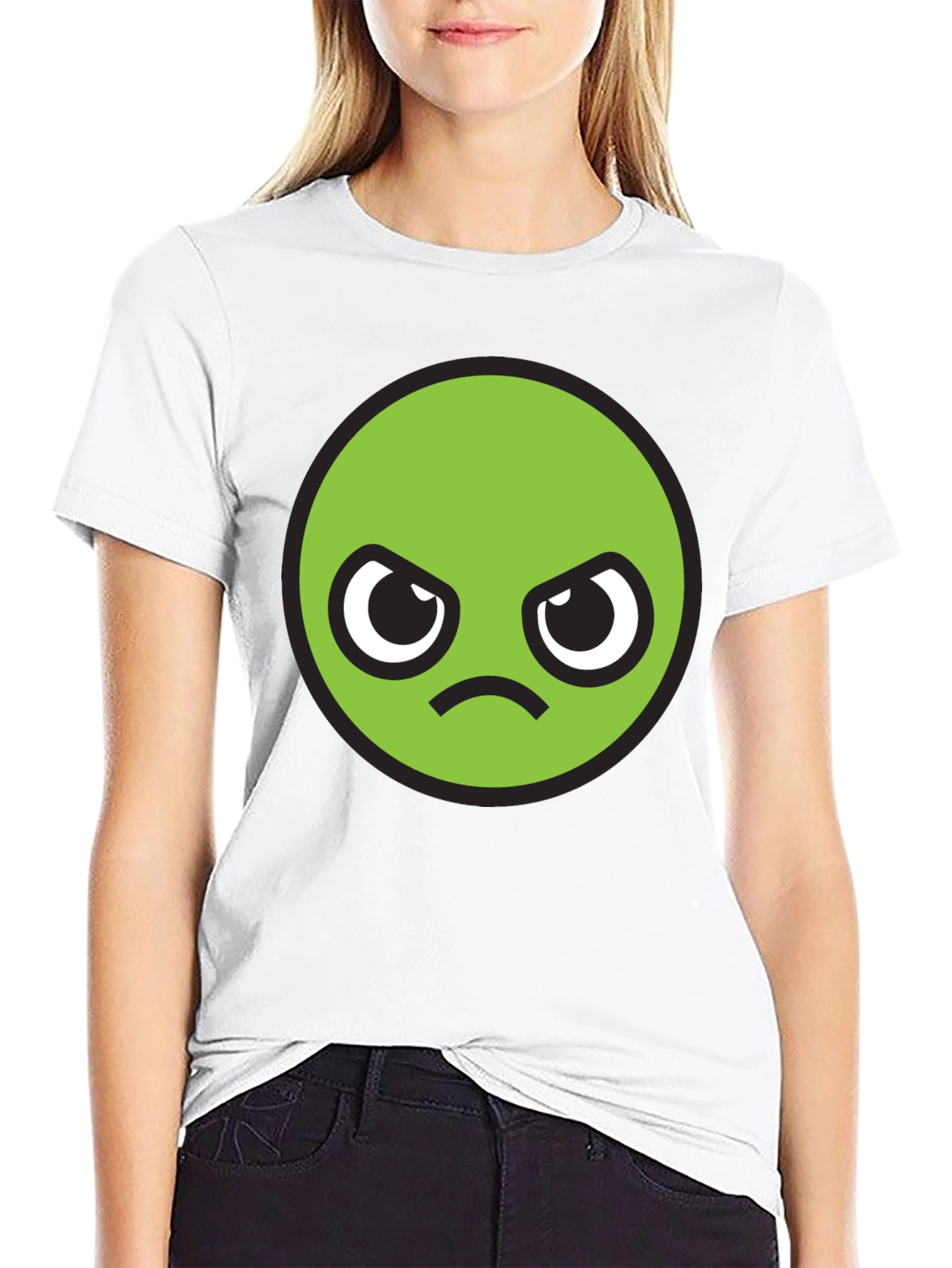 Grumpy Green Emoji T-Shirt - Unisex Black Tee