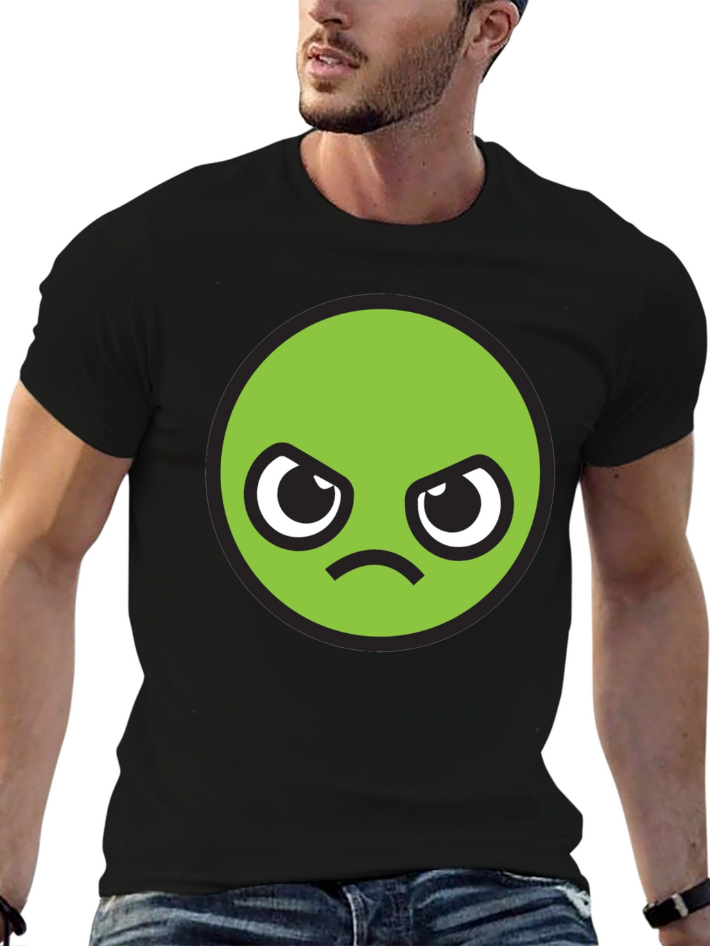 Grumpy Green Emoji T-Shirt - Unisex Black Tee