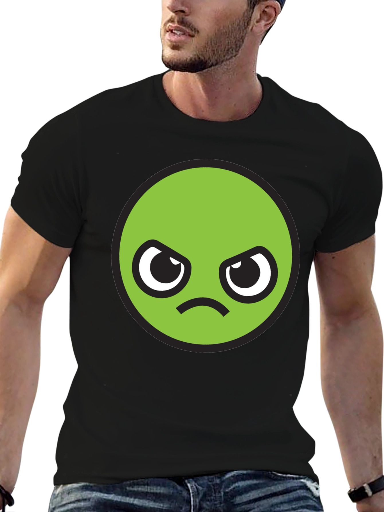 Grumpy Green Emoji T-Shirt - Unisex Black Tee