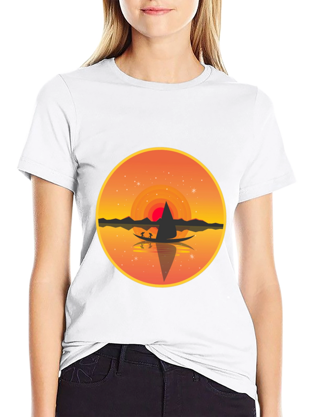 Sunset Lake Graphic Tee - Black Crew Neck T-Shirt