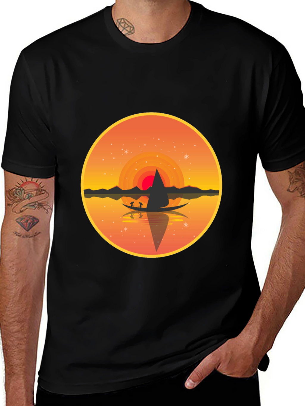 Sunset Lake Graphic Tee - Black Crew Neck T-Shirt