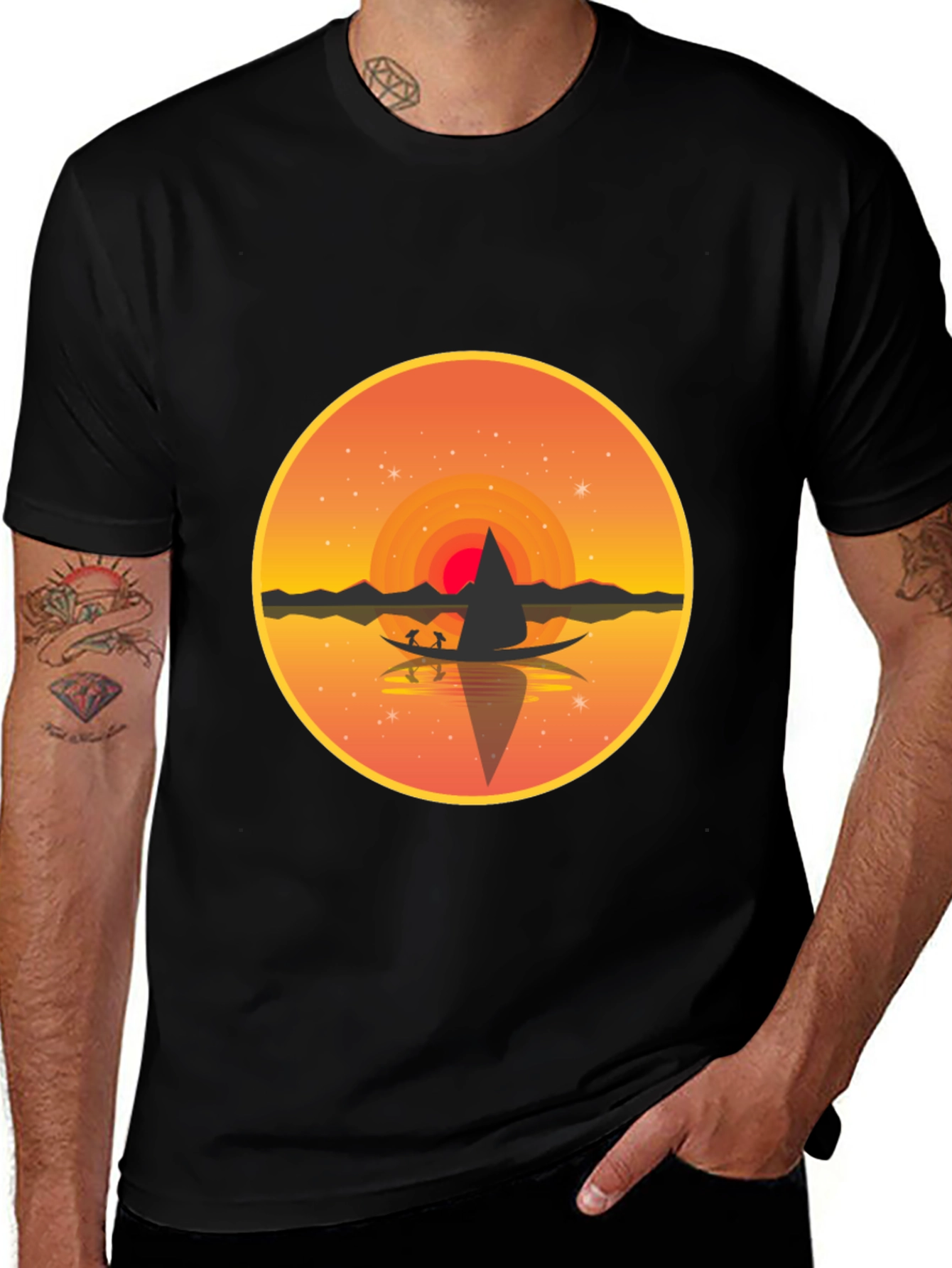 Sunset Lake Graphic Tee - Black Crew Neck T-Shirt