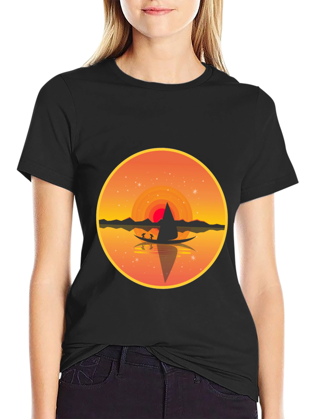 Sunset Lake Graphic Tee - Black Crew Neck T-Shirt