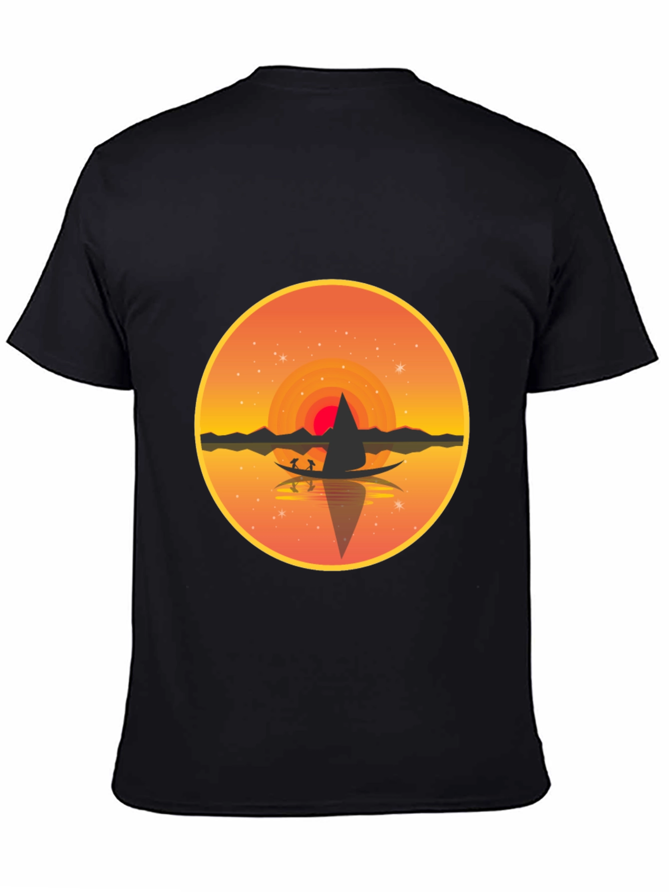 Sunset Lake Graphic Tee - Black Crew Neck T-Shirt