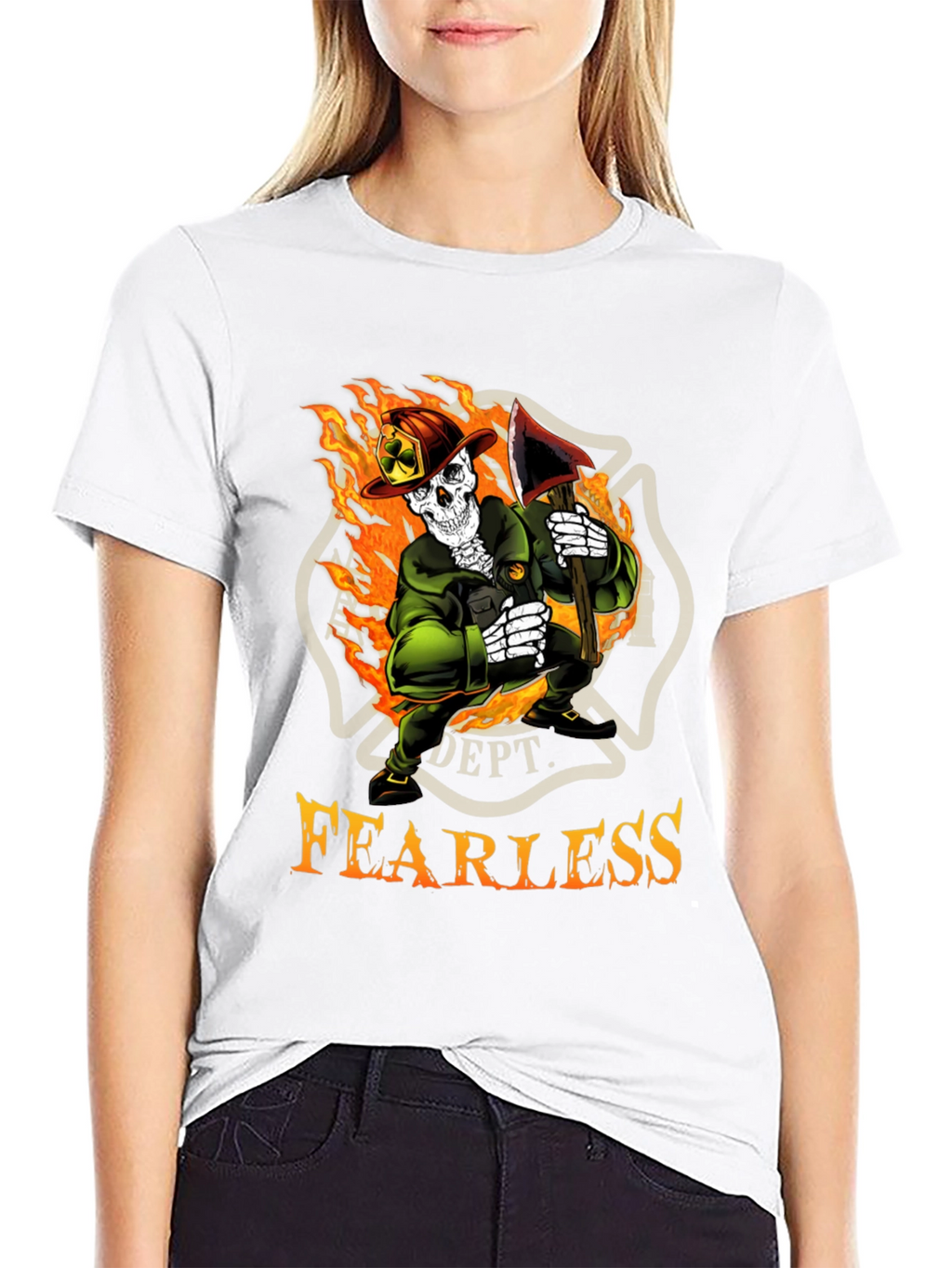 Fearless Firefighter Skeleton Graphic T-Shirt