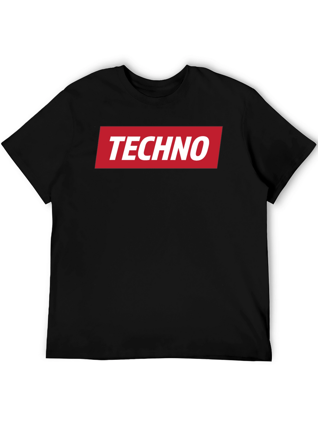 Techno Music T-Shirt - Red Box Logo - Black