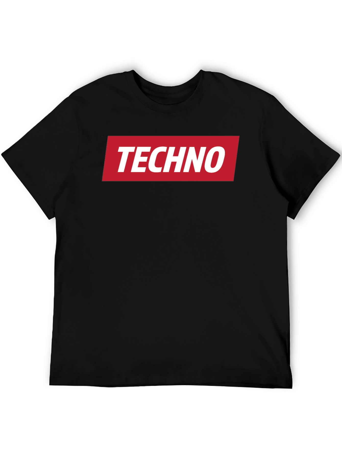 Techno Music T-Shirt - Red Box Logo - Black