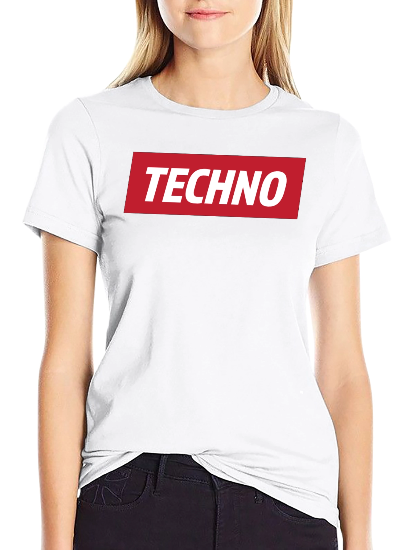 Techno Music T-Shirt - Red Box Logo - Black