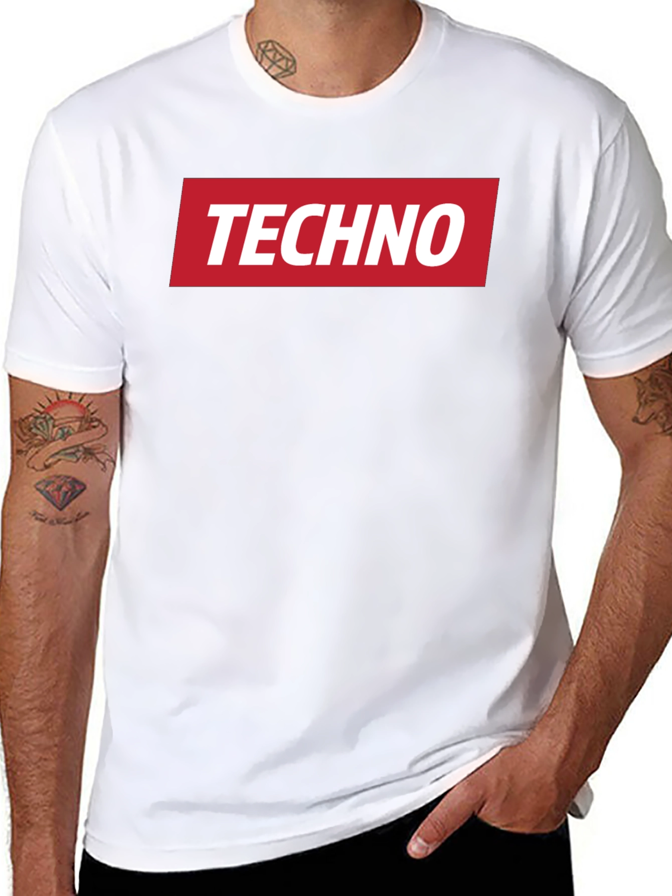 Techno Music T-Shirt - Red Box Logo - Black