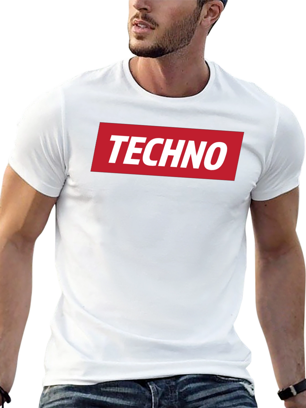 Techno Music T-Shirt - Red Box Logo - Black