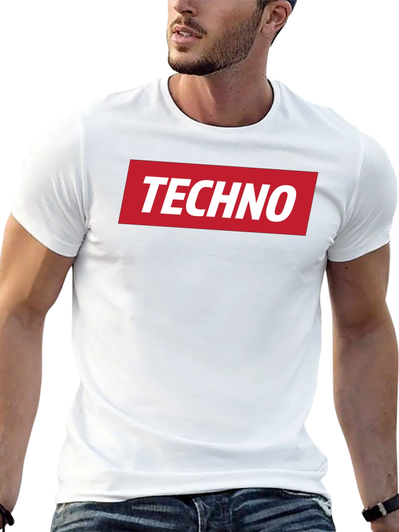 Techno Music T-Shirt - Red Box Logo - Black