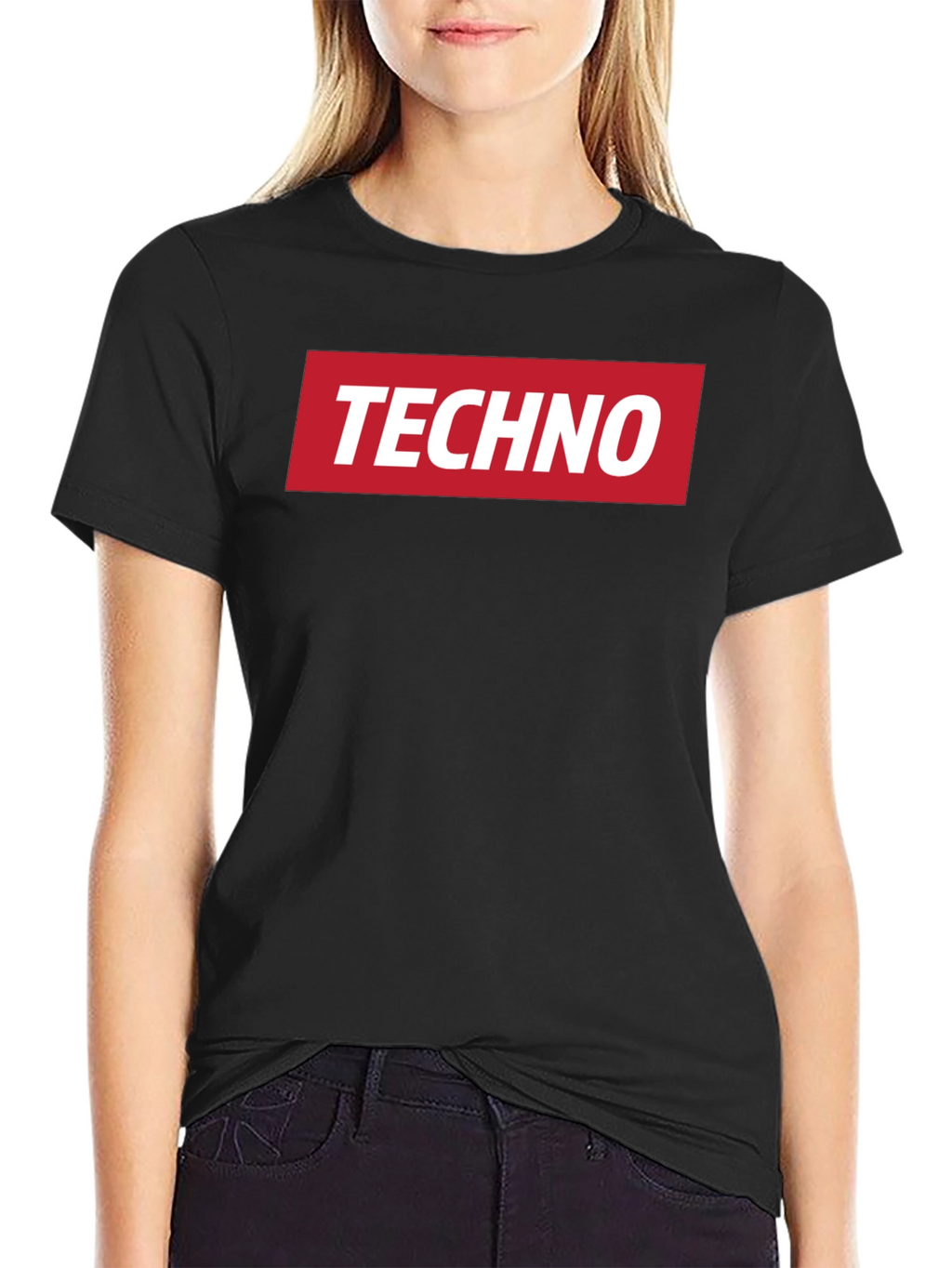 Techno Music T-Shirt - Red Box Logo - Black