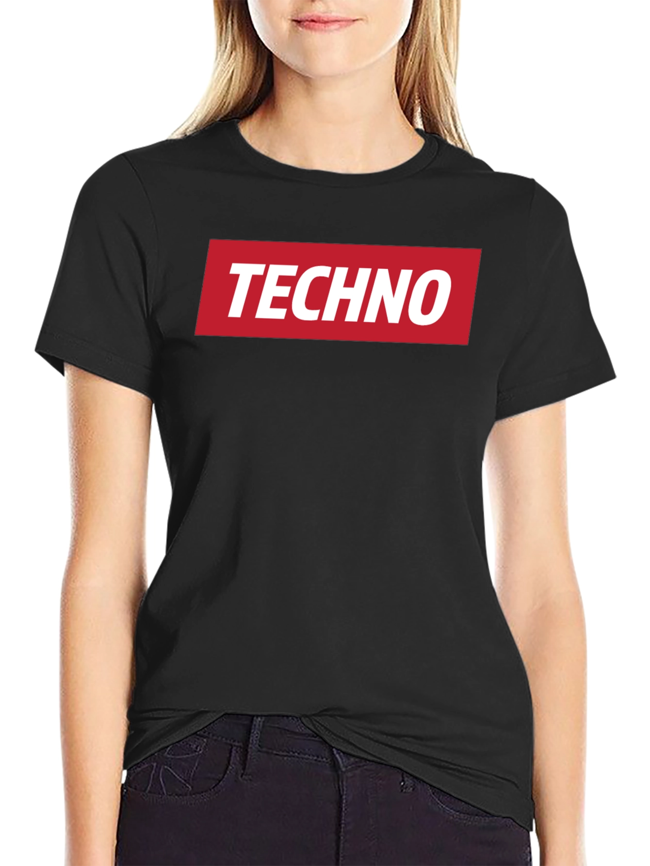 Techno Music T-Shirt - Red Box Logo - Black