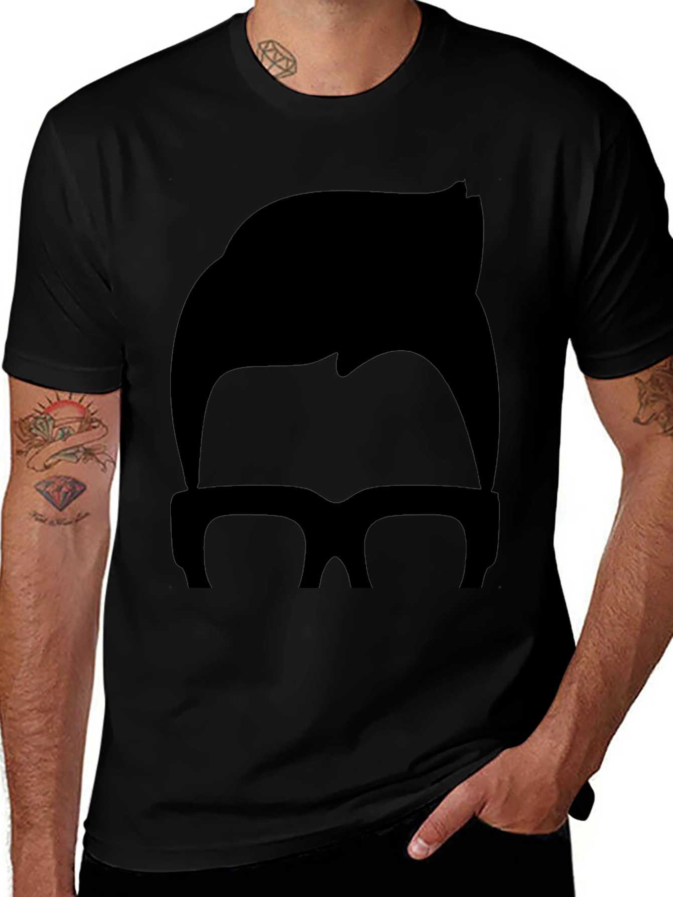 Retro Hair & Glasses Graphic Tee - Black