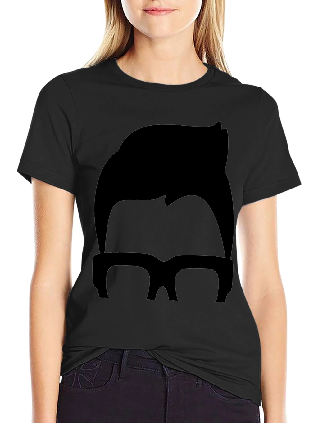 Retro Hair & Glasses Graphic Tee - Black