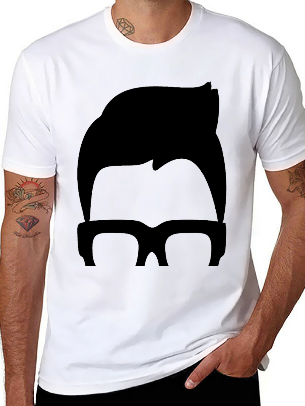 Retro Hair & Glasses Graphic Tee - Black