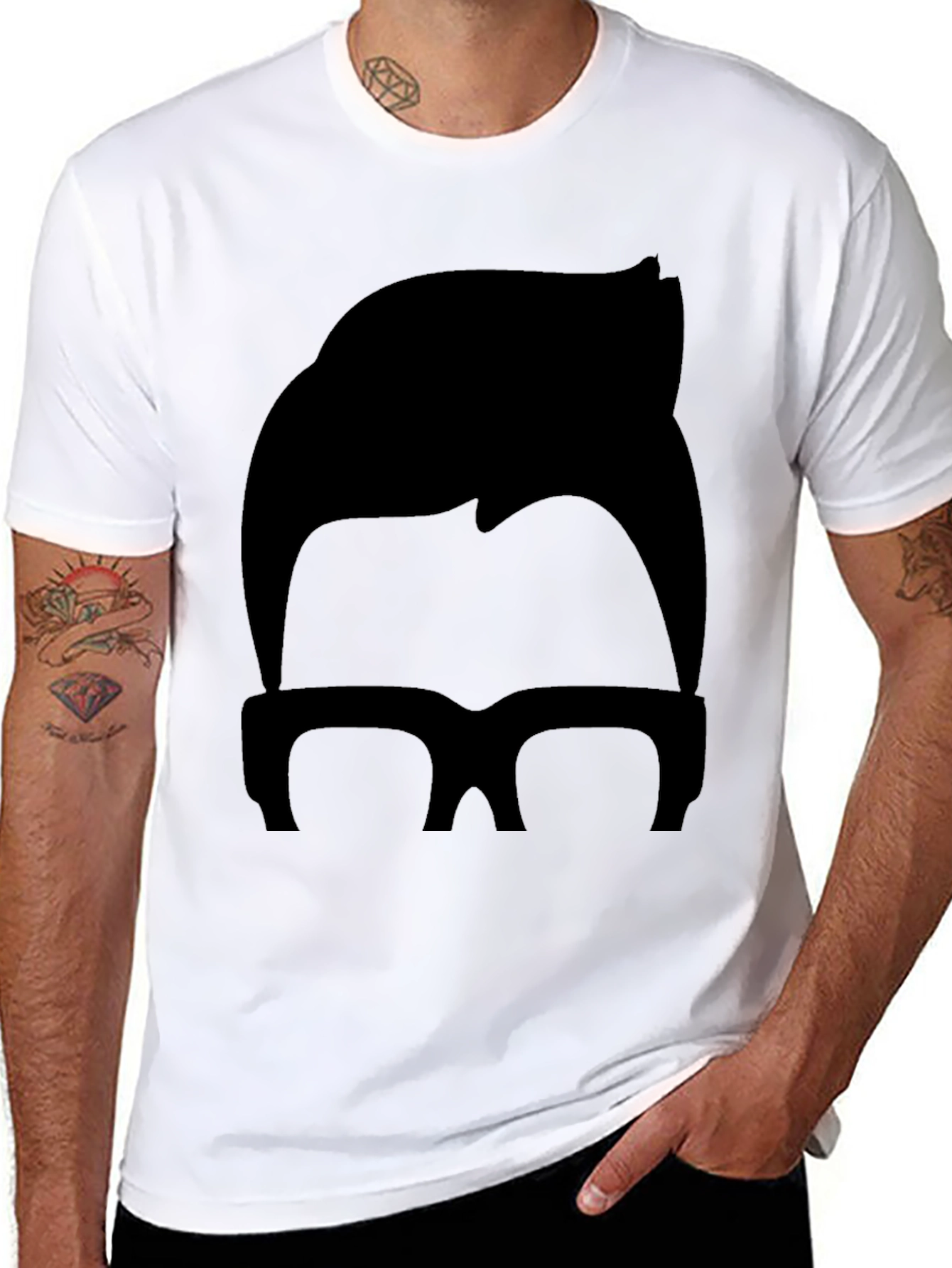 Retro Hair & Glasses Graphic Tee - Black