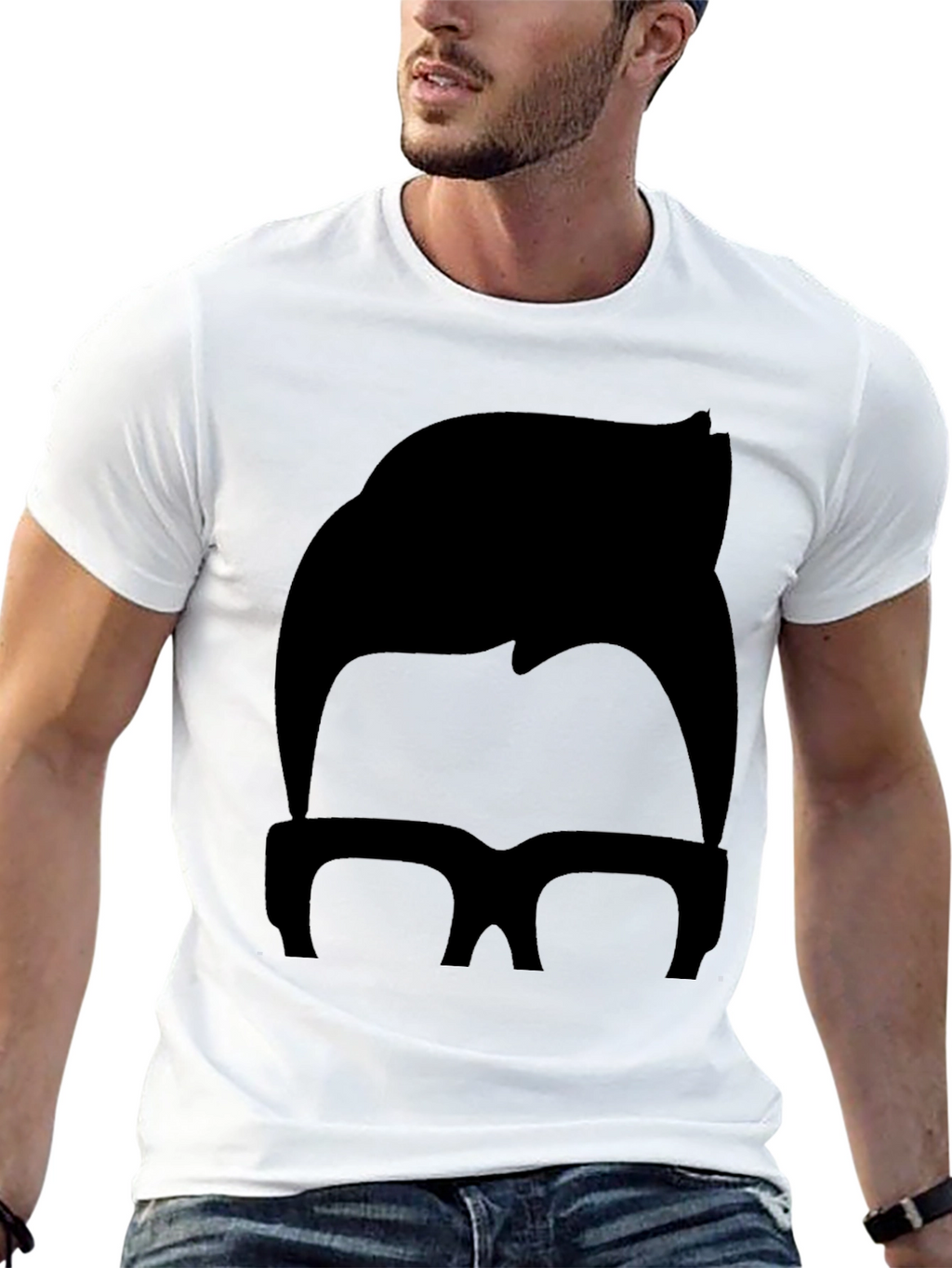 Retro Hair & Glasses Graphic Tee - Black