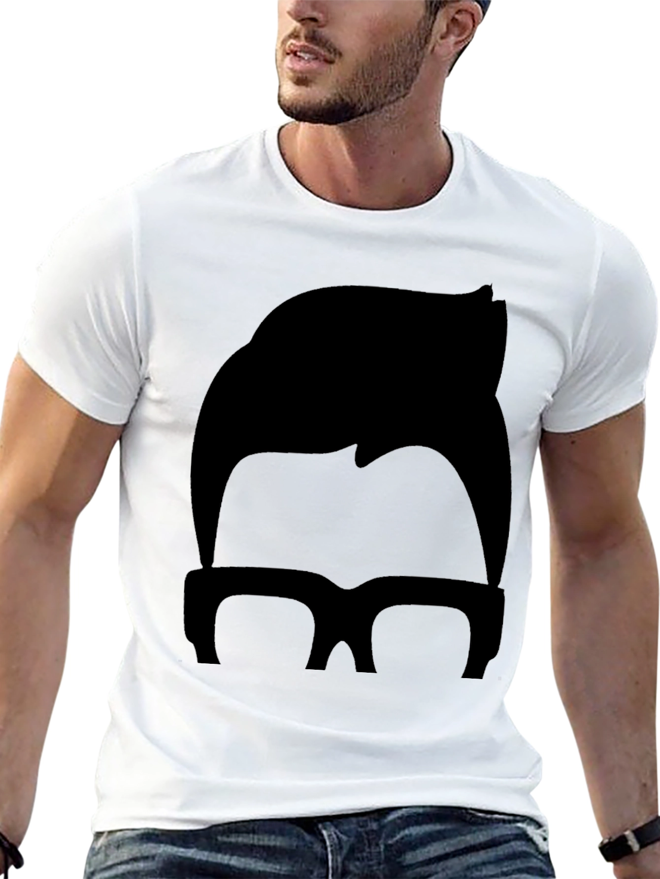 Retro Hair & Glasses Graphic Tee - Black