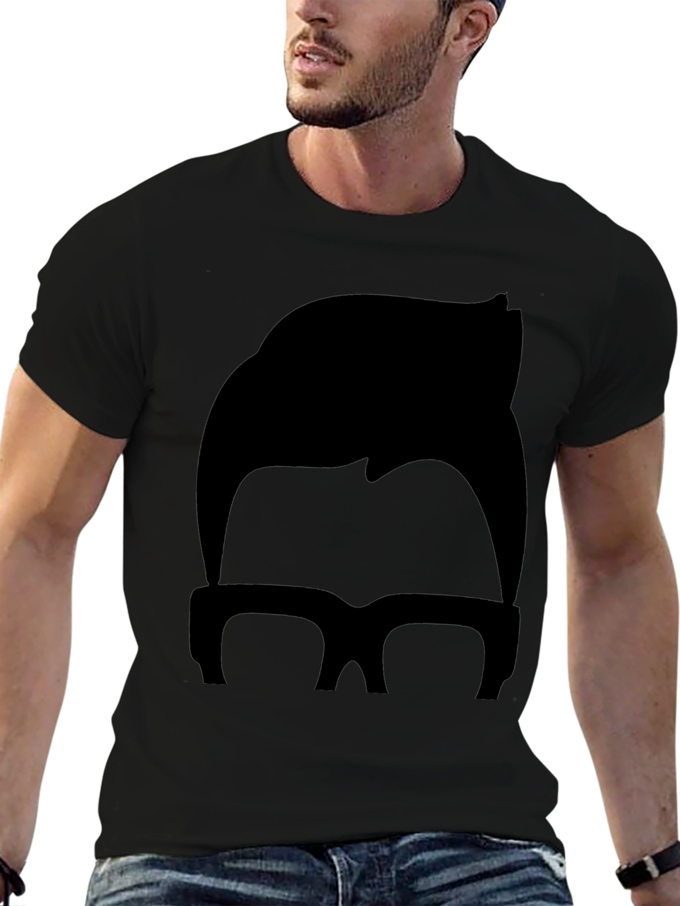 Retro Hair & Glasses Graphic Tee - Black