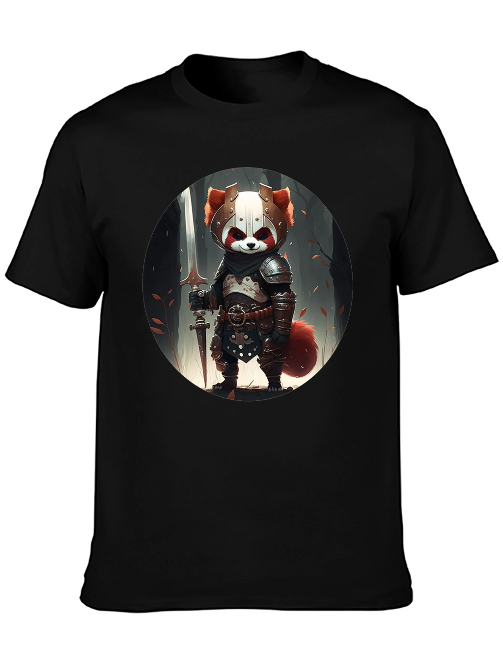 Red Panda Knight Graphic Tee - Unique Black T-Shirt