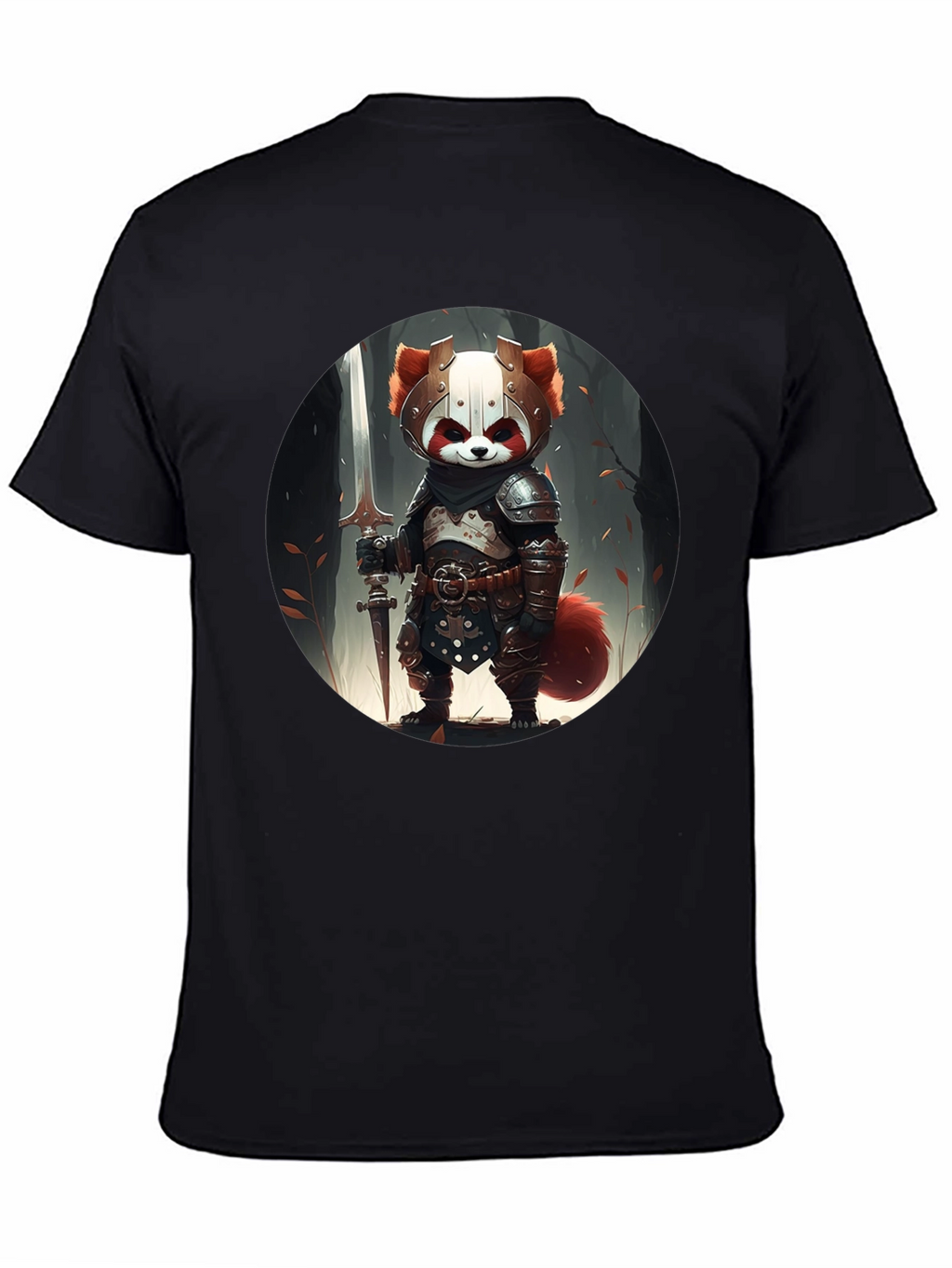 Red Panda Knight Graphic Tee - Unique Black T-Shirt