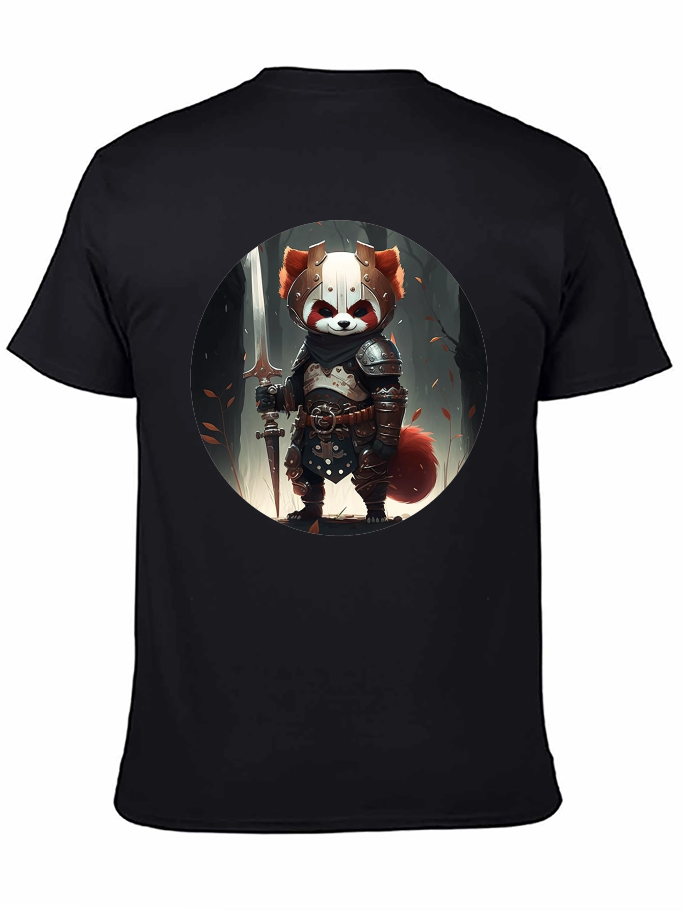 Red Panda Knight Graphic Tee - Unique Black T-Shirt