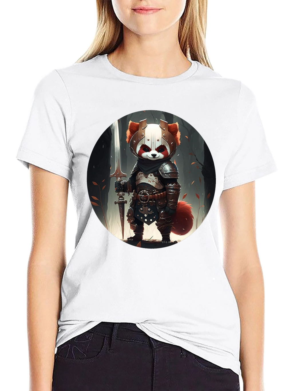 Red Panda Knight Graphic Tee - Unique Black T-Shirt