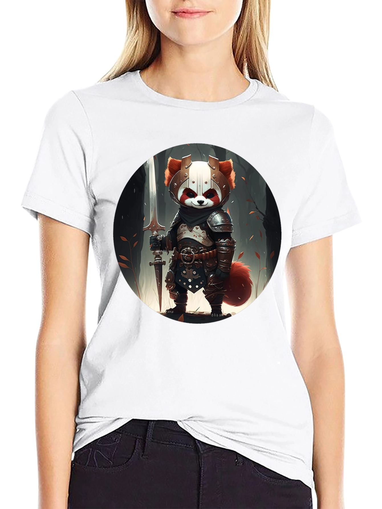 Red Panda Knight Graphic Tee - Unique Black T-Shirt