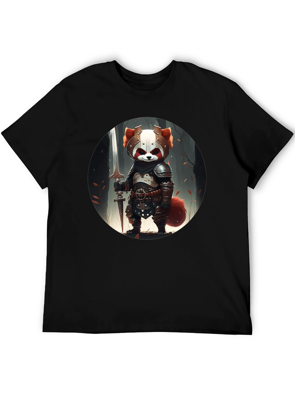 Red Panda Knight Graphic Tee - Unique Black T-Shirt
