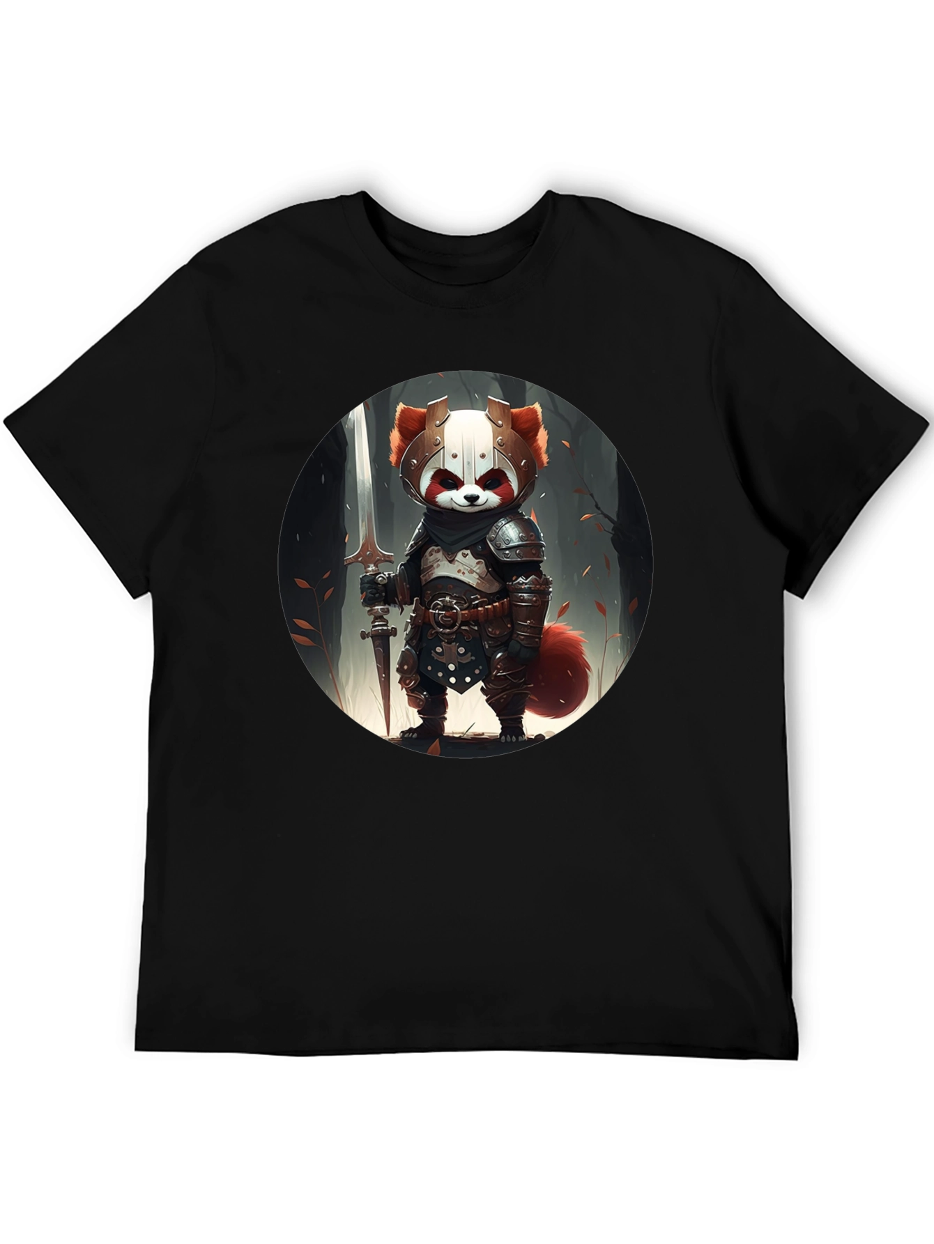 Red Panda Knight Graphic Tee - Unique Black T-Shirt