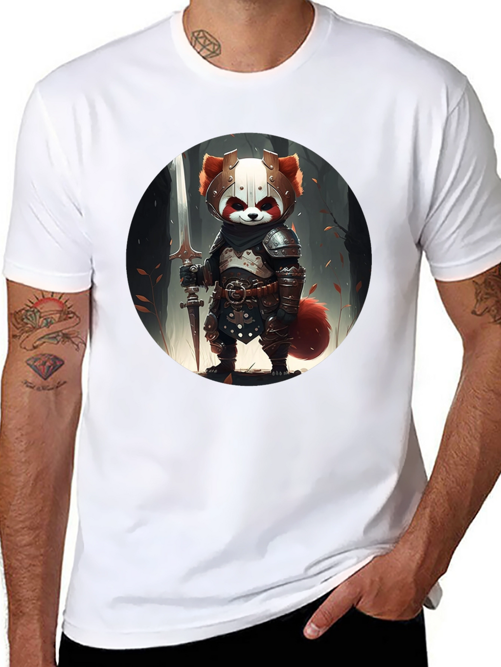 Red Panda Knight Graphic Tee - Unique Black T-Shirt