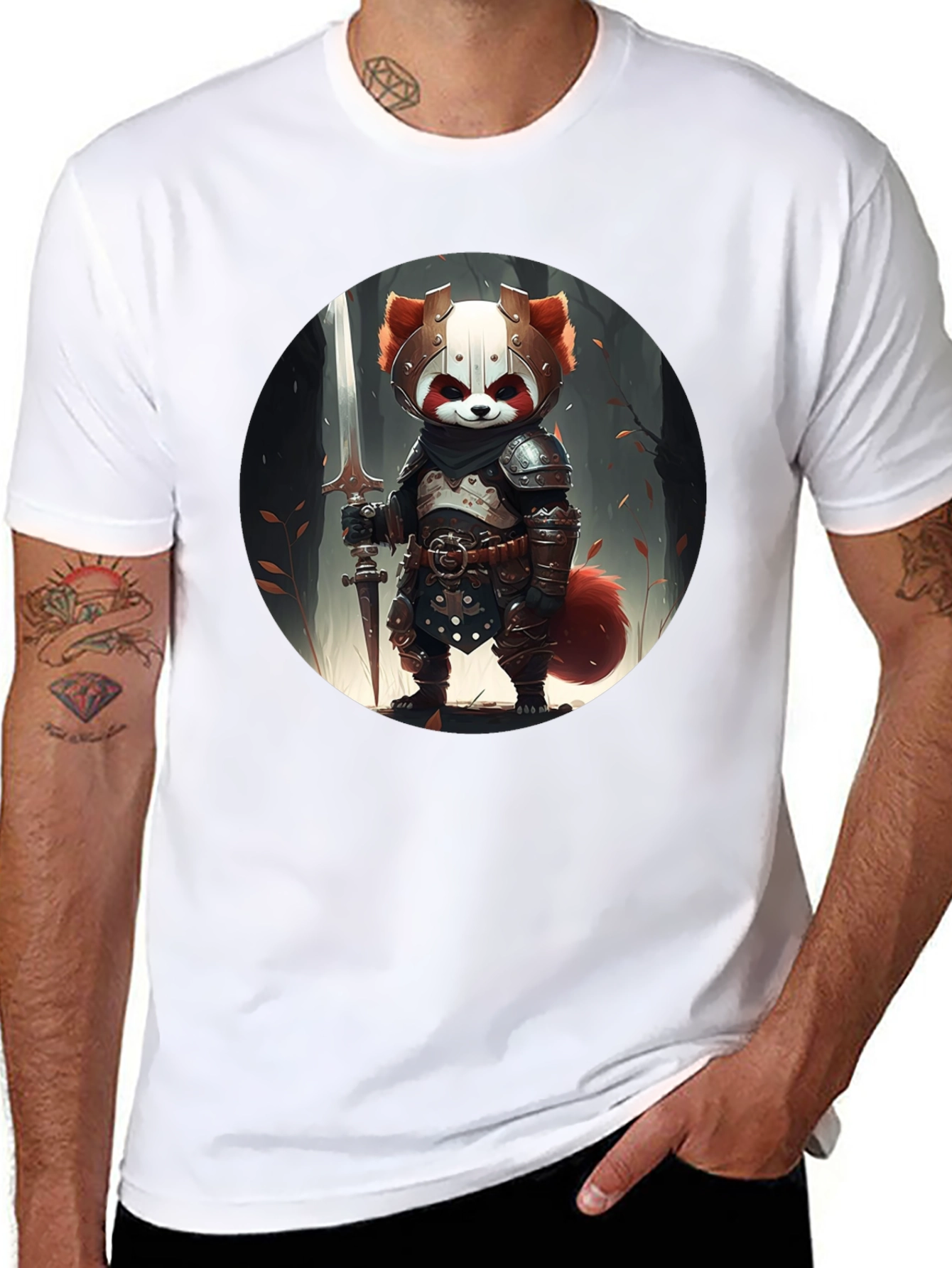 Red Panda Knight Graphic Tee - Unique Black T-Shirt