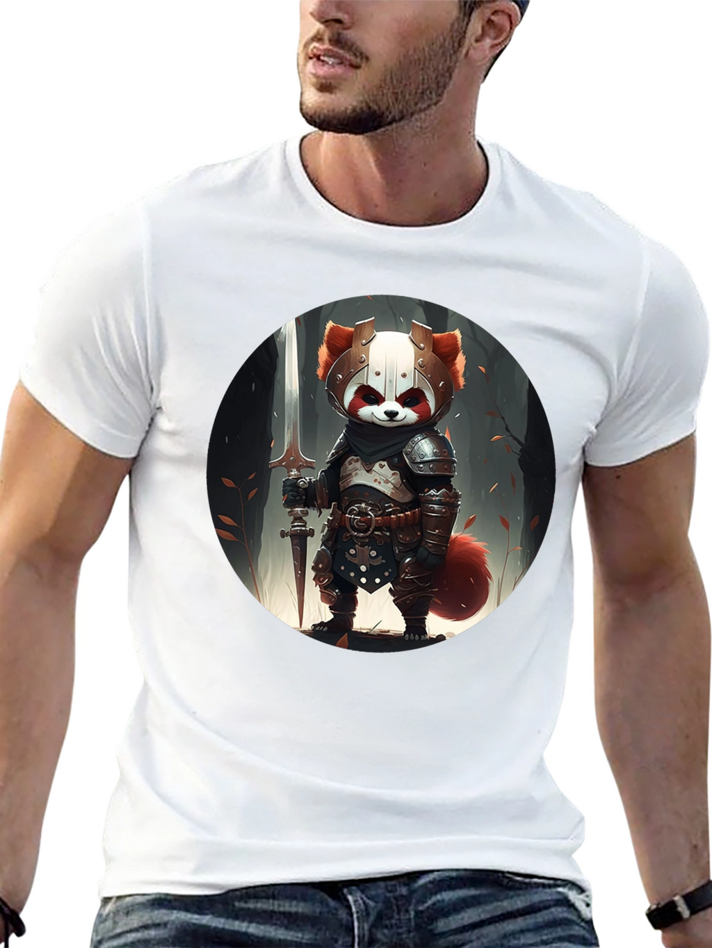 Red Panda Knight Graphic Tee - Unique Black T-Shirt