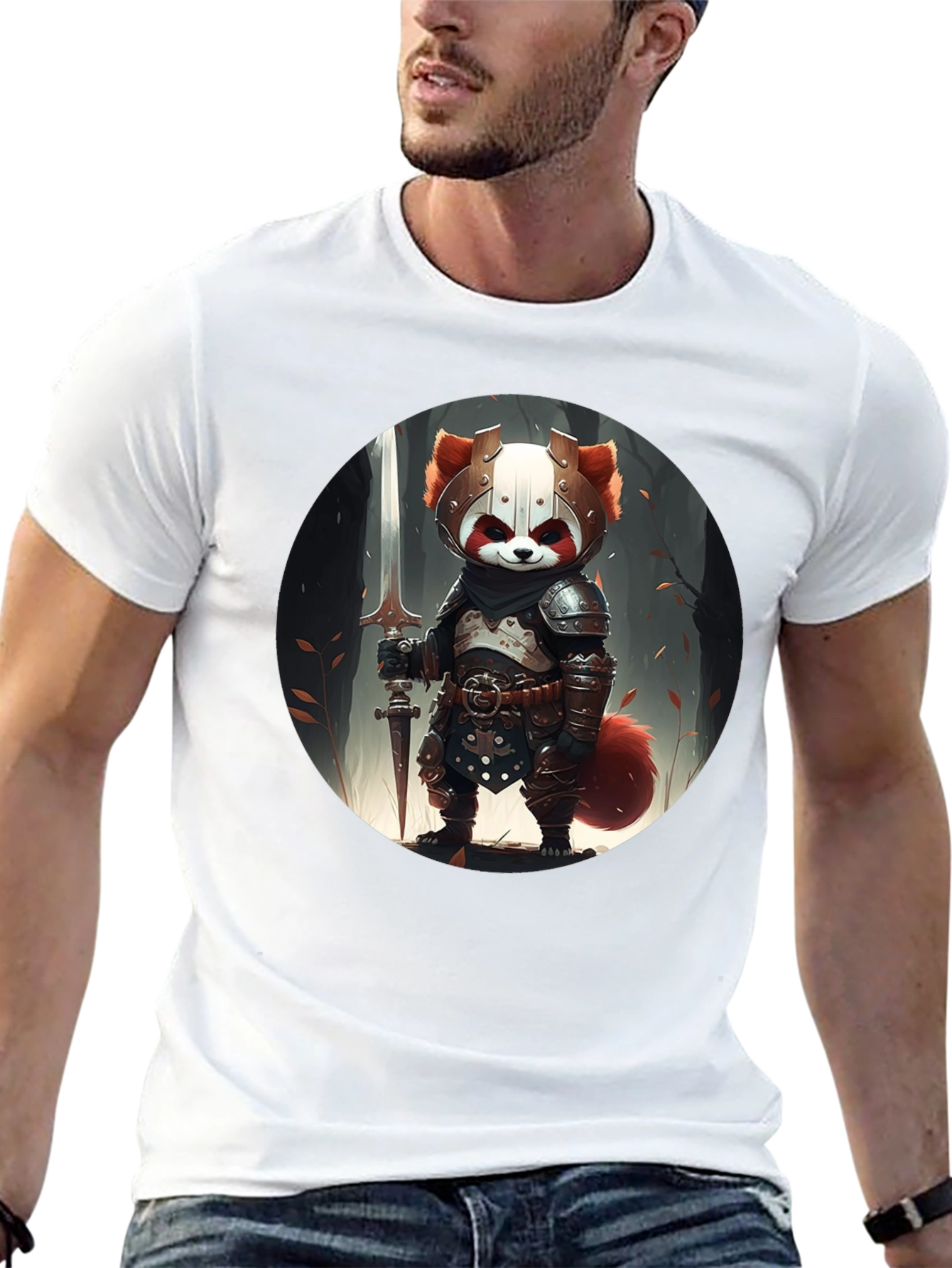 Red Panda Knight Graphic Tee - Unique Black T-Shirt