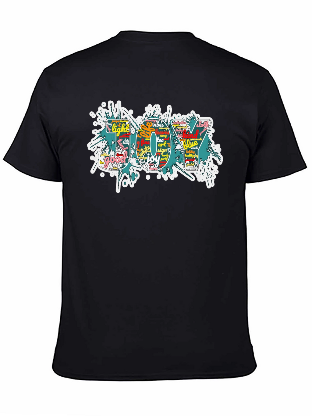 Joy Word Art Mens Black Graphic T-Shirt