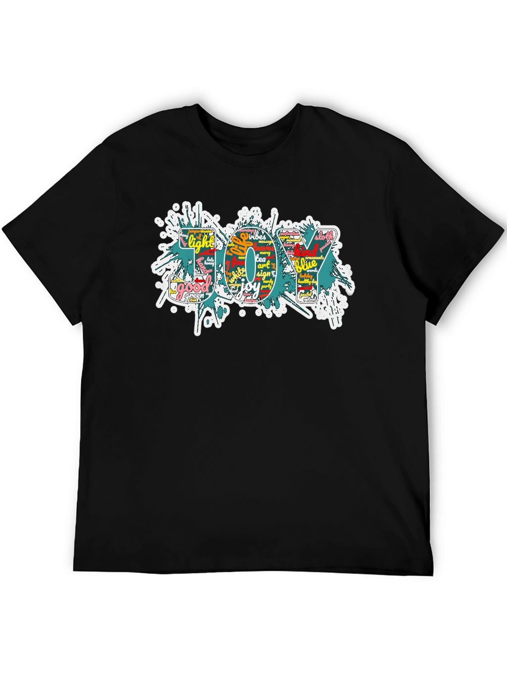 Joy Word Art Mens Black Graphic T-Shirt