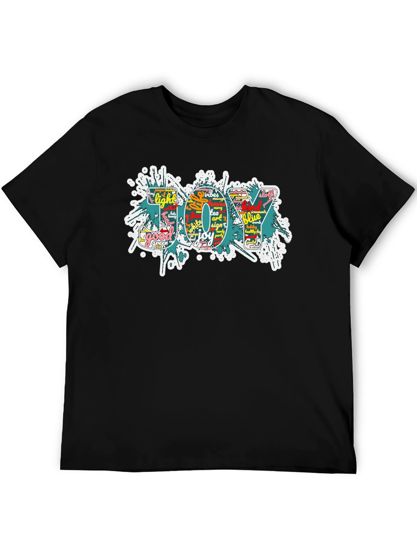 Joy Word Art Mens Black Graphic T-Shirt