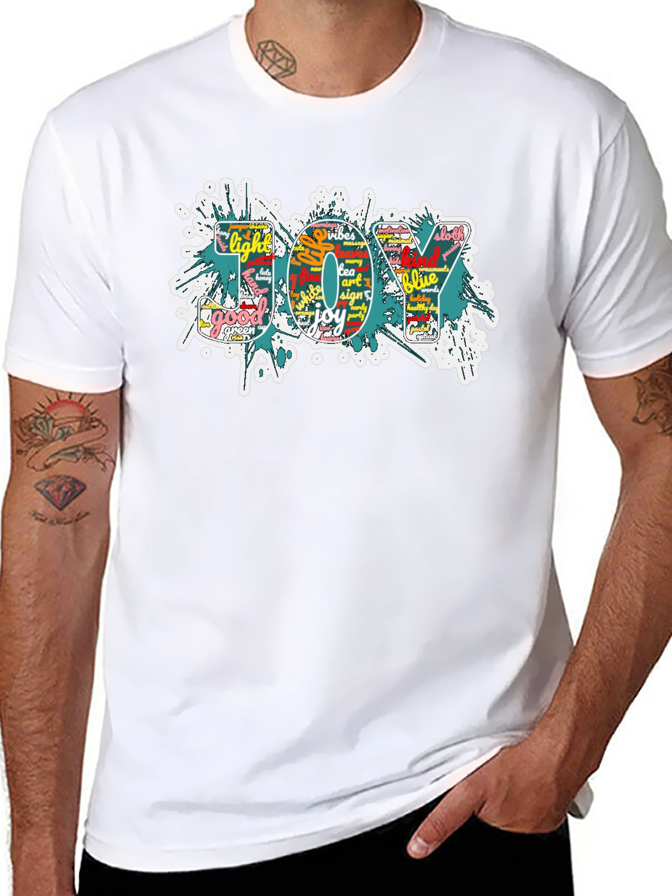 Joy Word Art Mens Black Graphic T-Shirt
