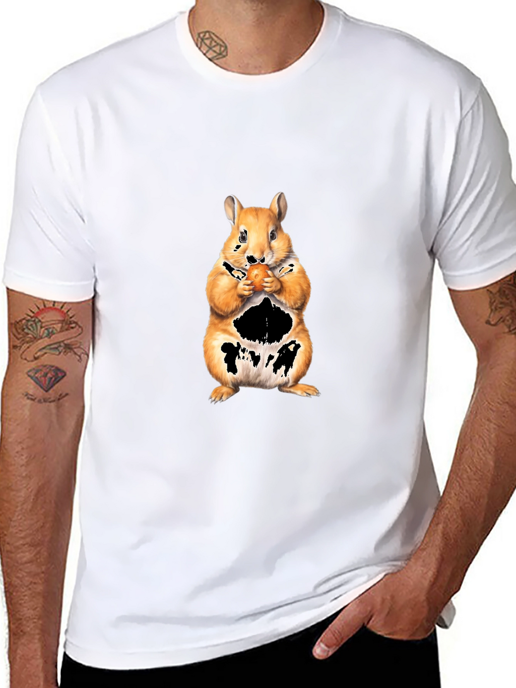 Squirrel Eating Nut Black T-Shirt