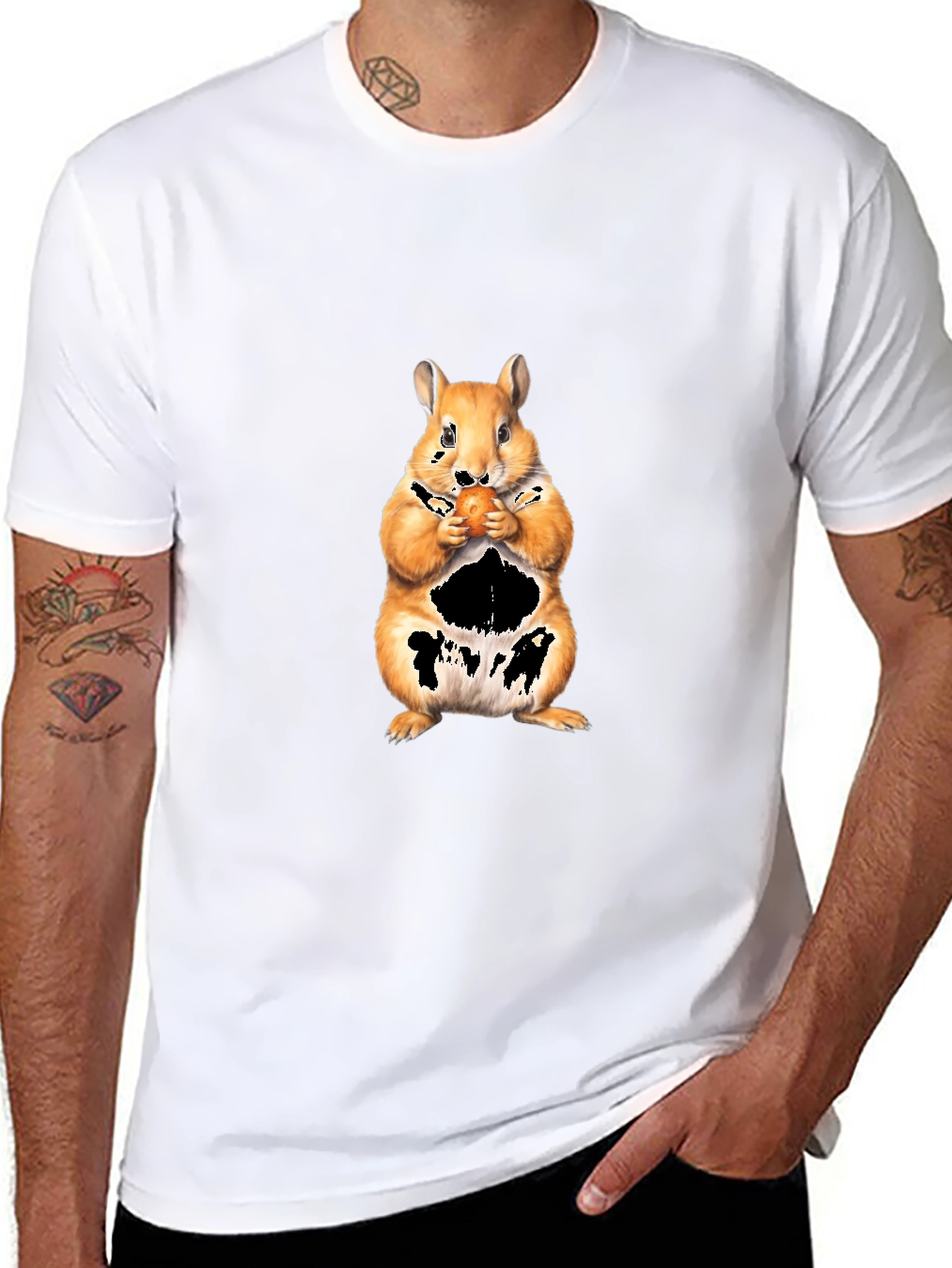 Squirrel Eating Nut Black T-Shirt