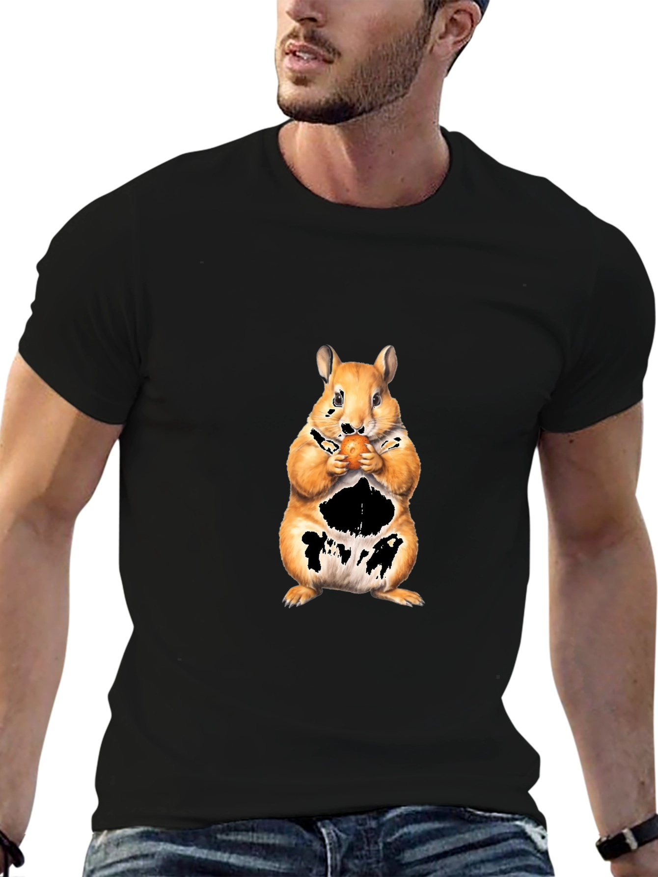 Squirrel Eating Nut Black T-Shirt