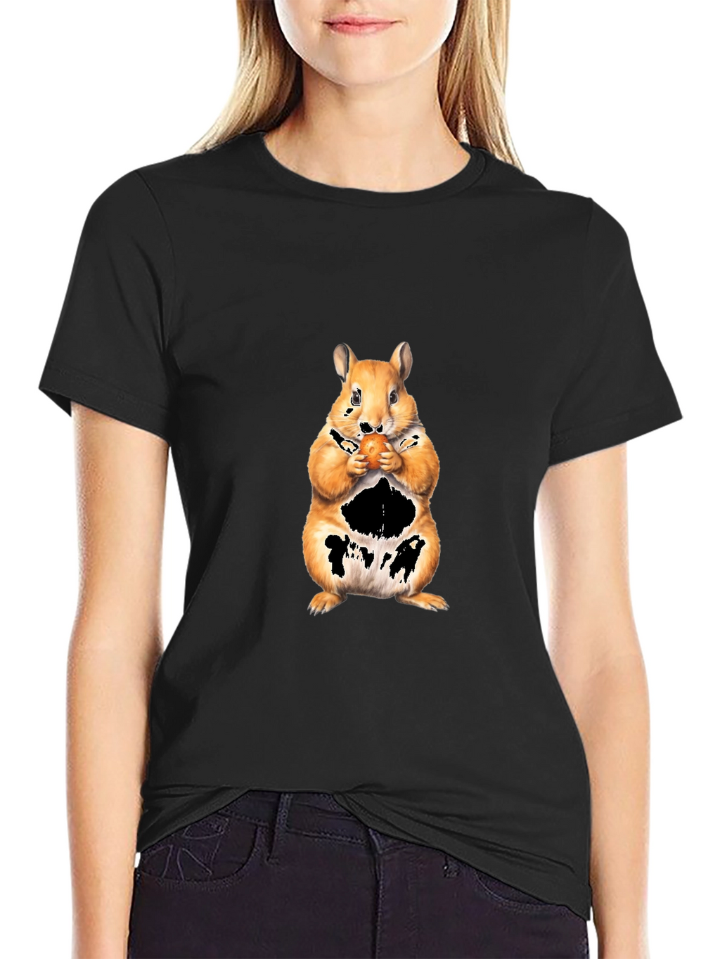Squirrel Eating Nut Black T-Shirt