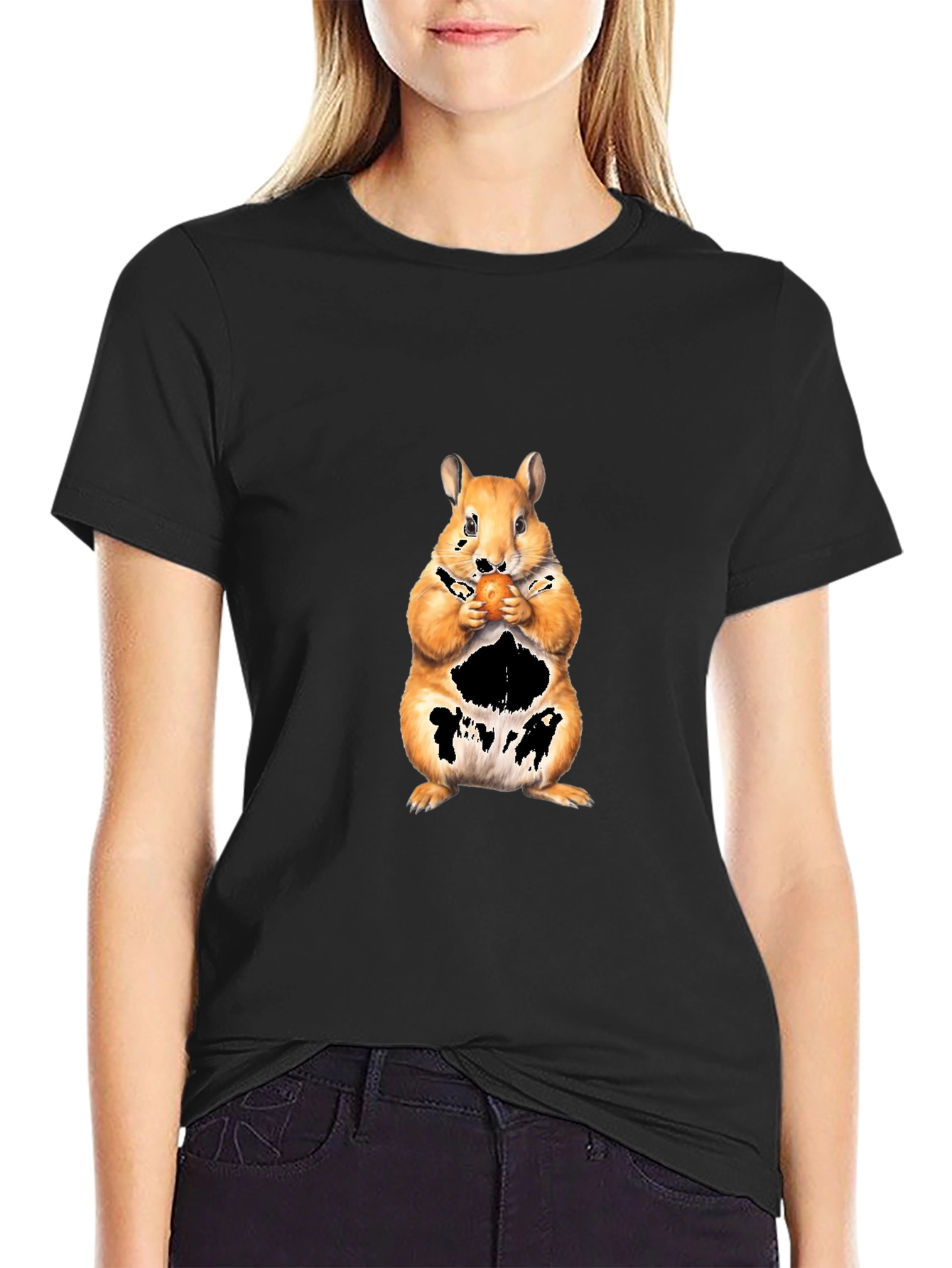 Squirrel Eating Nut Black T-Shirt