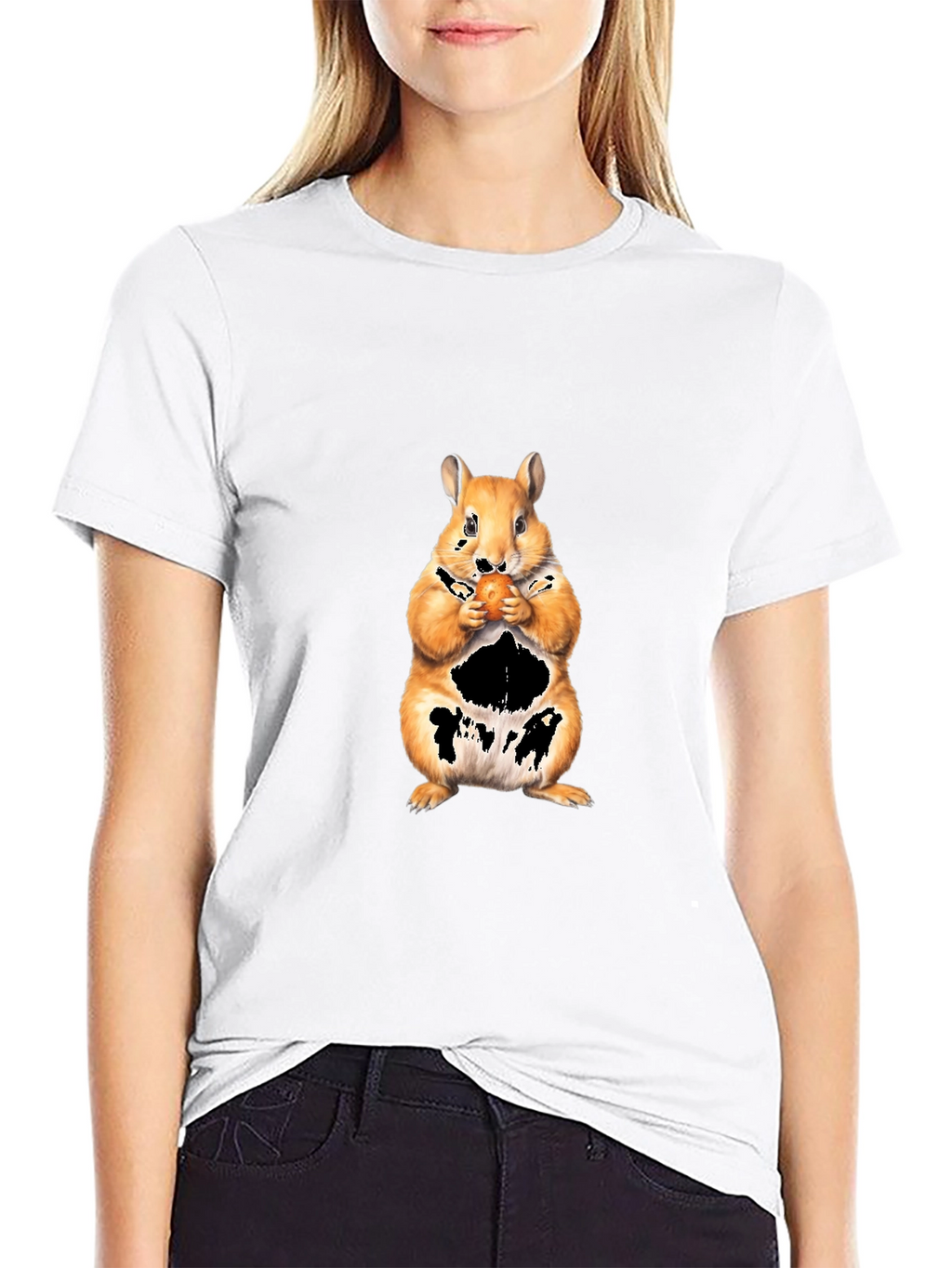 Squirrel Eating Nut Black T-Shirt