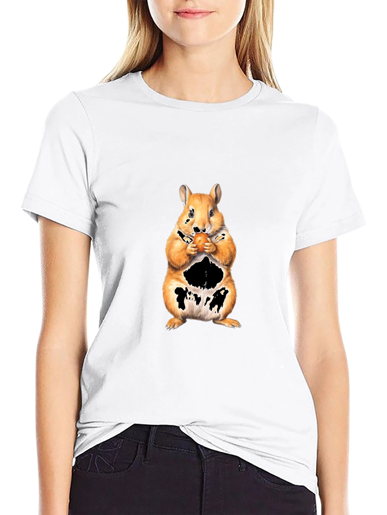 Squirrel Eating Nut Black T-Shirt